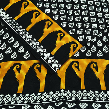 Indian Vintage White & Black Printed Pure Cotton Saree | 5 Yards | Soft Fabric for Sewing, Crafting, Quilting, Upcycling, Dressmaking, Boho
