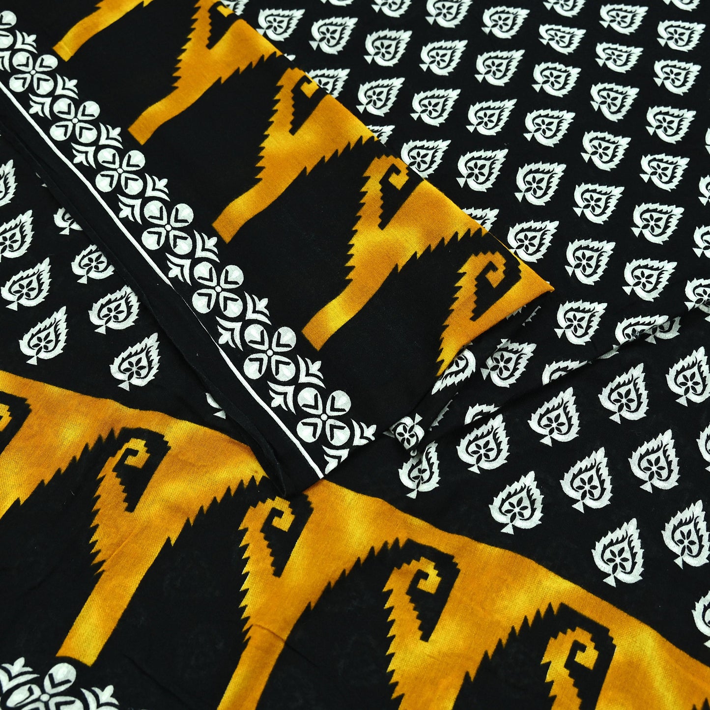 Indian Vintage White & Black Printed Pure Cotton Saree | 5 Yards | Soft Fabric for Sewing, Crafting, Quilting, Upcycling, Dressmaking, Boho