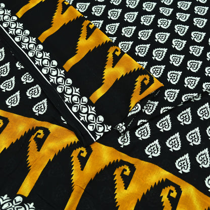 Indian Vintage White & Black Printed Pure Cotton Saree | 5 Yards | Soft Fabric for Sewing, Crafting, Quilting, Upcycling, Dressmaking, Boho