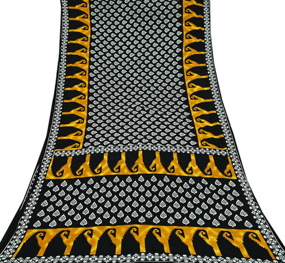 Indian Vintage White & Black Printed Pure Cotton Saree | 5 Yards | Soft Fabric for Sewing, Crafting, Quilting, Upcycling, Dressmaking, Boho