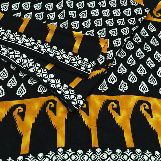 Indian Vintage White & Black Printed Pure Cotton Saree | 5 Yards | Soft Fabric for Sewing, Crafting, Quilting, Upcycling, Dressmaking, Boho