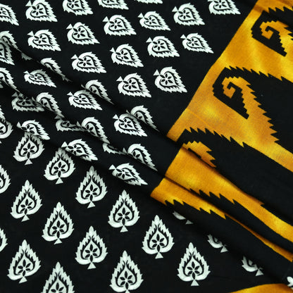 Indian Vintage White & Black Printed Pure Cotton Saree | 5 Yards | Soft Fabric for Sewing, Crafting, Quilting, Upcycling, Dressmaking, Boho