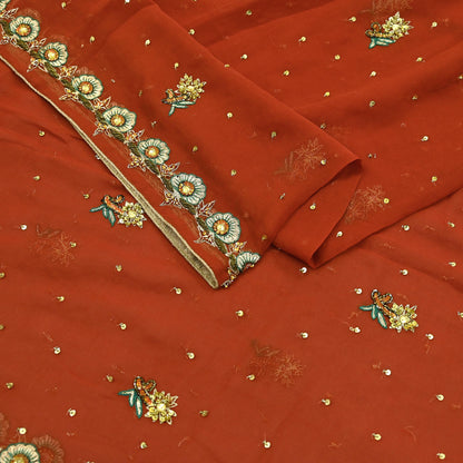 Indian Vintage Orange Dupatta Pure Georgette silk Long Stole Hand Embroidered Scarves Stole Veil Wrap Sequins Dabka/ Zardozi, Hijab