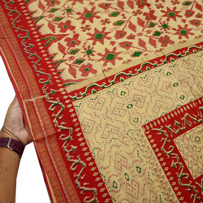 Indian Vintage Red & Beige Saree Printed 100% Pure Cotton Sari Craft Fabric 5Yd Soft Sewing Sarong Wrap Dress Making Quilting Crafting