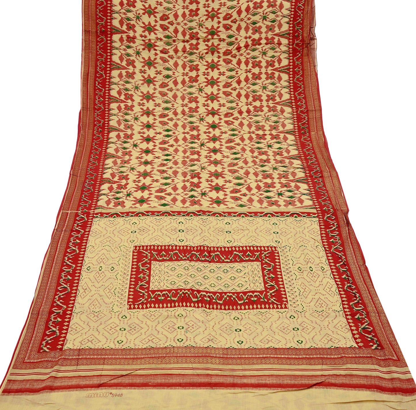 Indian Vintage Red & Beige Saree Printed 100% Pure Cotton Sari Craft Fabric 5Yd Soft Sewing Sarong Wrap Dress Making Quilting Crafting