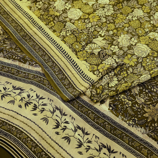 Indian Vintage Sari Green Pure Crepe Silk Printed Saree 5yd Sewing Floral Soft Craft Fabric Wrap Dress making Crafting Quilting