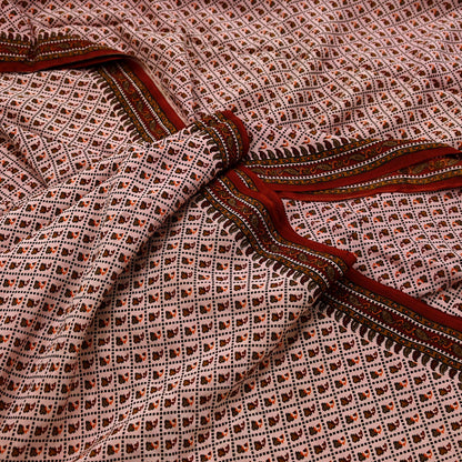 Indian Vintage Peach Maroon Pure Crepe Silk Saree Floral Print 5 Yards Soft Sewing Fabric for Dressmaking, Quilting, Crafting & Upcycling