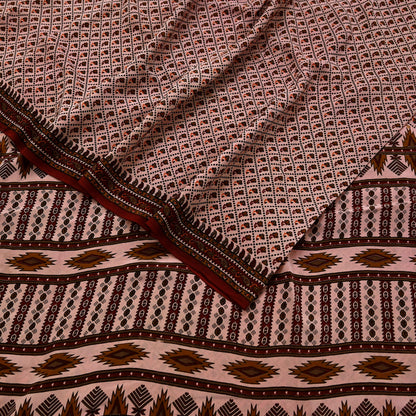 Indian Vintage Peach Maroon Pure Crepe Silk Saree Floral Print 5 Yards Soft Sewing Fabric for Dressmaking, Quilting, Crafting & Upcycling