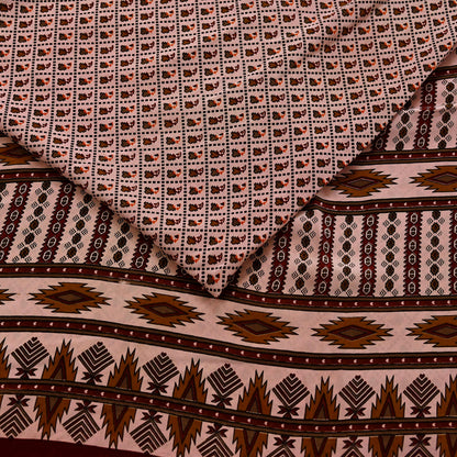 Indian Vintage Peach Maroon Pure Crepe Silk Saree Floral Print 5 Yards Soft Sewing Fabric for Dressmaking, Quilting, Crafting & Upcycling