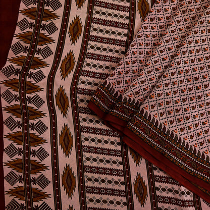 Indian Vintage Peach Maroon Pure Crepe Silk Saree Floral Print 5 Yards Soft Sewing Fabric for Dressmaking, Quilting, Crafting & Upcycling