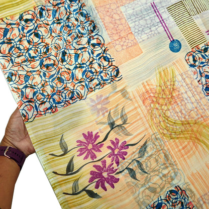 Indian Vintage Sari 100% Pure Georgette Silk Block Printed Sarees Sewing 5yd Craft Soft Dress Designing for Crafting Abstract