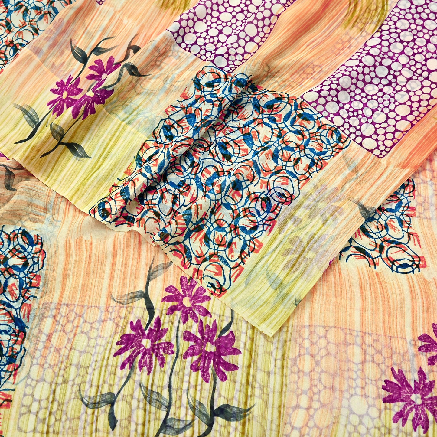 Indian Vintage Sari 100% Pure Georgette Silk Block Printed Sarees Sewing 5yd Craft Soft Dress Designing for Crafting Abstract
