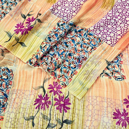 Indian Vintage Sari 100% Pure Georgette Silk Block Printed Sarees Sewing 5yd Craft Soft Dress Designing for Crafting Abstract