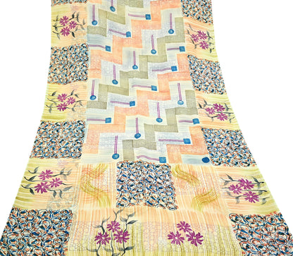 Indian Vintage Sari 100% Pure Georgette Silk Block Printed Sarees Sewing 5yd Craft Soft Dress Designing for Crafting Abstract