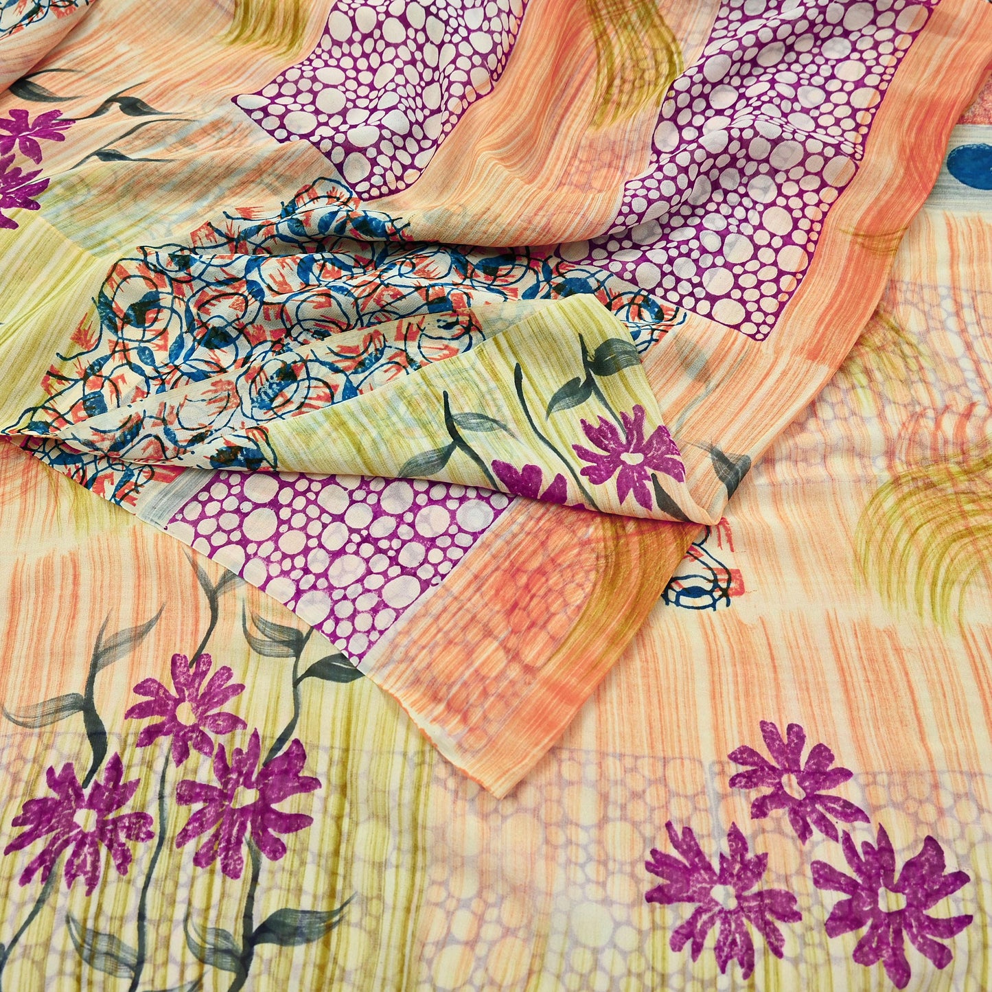 Indian Vintage Sari 100% Pure Georgette Silk Block Printed Sarees Sewing 5yd Craft Soft Dress Designing for Crafting Abstract