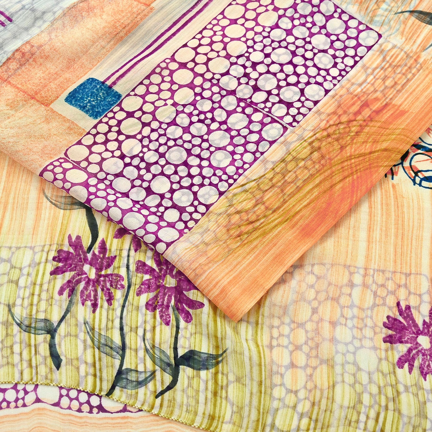 Indian Vintage Sari 100% Pure Georgette Silk Block Printed Sarees Sewing 5yd Craft Soft Dress Designing for Crafting Abstract
