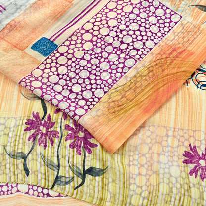 Indian Vintage Sari 100% Pure Georgette Silk Block Printed Sarees Sewing 5yd Craft Soft Dress Designing for Crafting Abstract