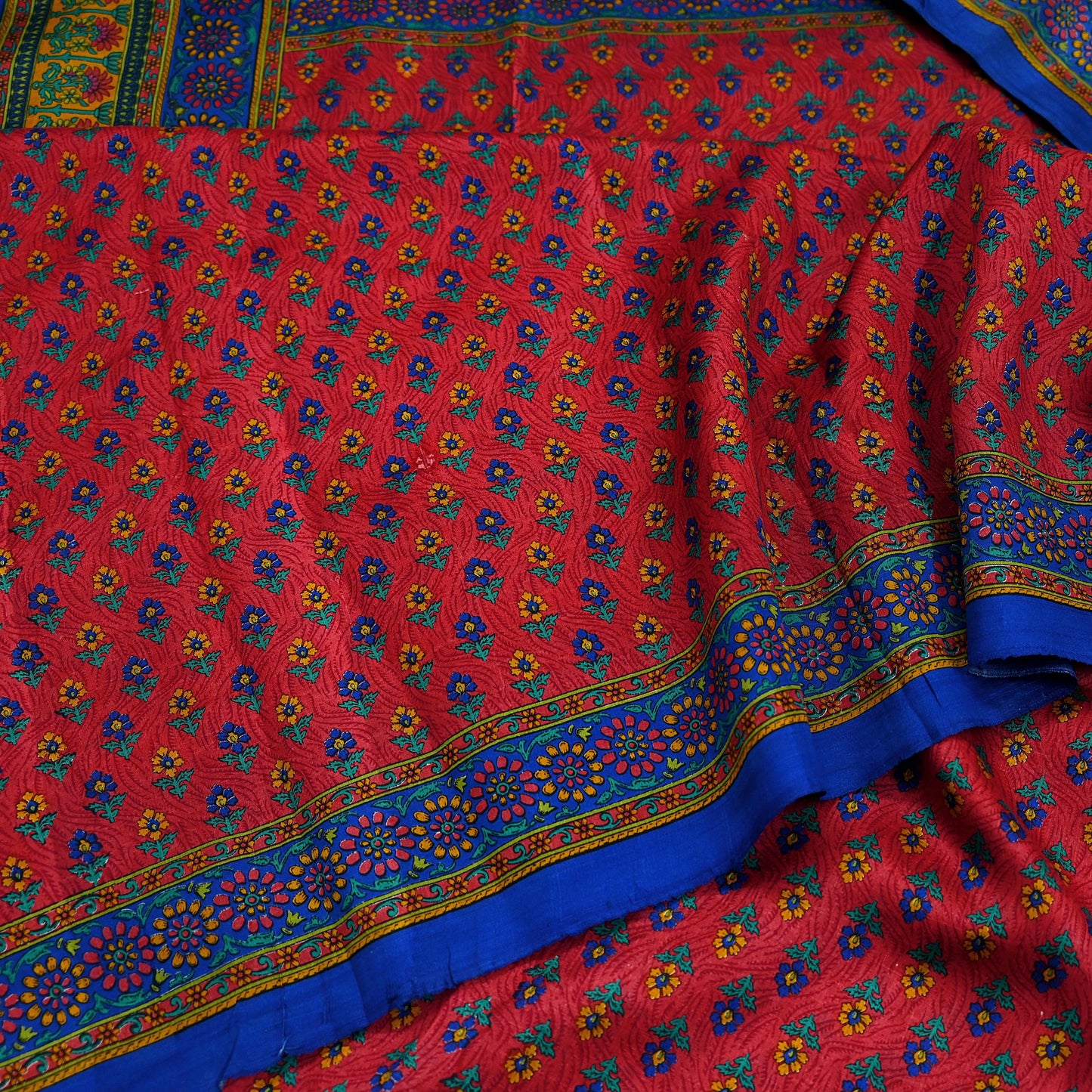 Indian Vintage Sari Pink & Blue 100% Pure Silk Printed Sarees 5yd Craft Fabric Sewing Soft Dress Making Floral Quilting Crafting Upcycle