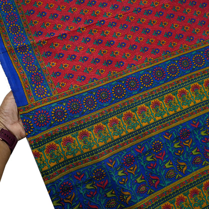 Indian Vintage Sari Pink & Blue 100% Pure Silk Printed Sarees 5yd Craft Fabric Sewing Soft Dress Making Floral Quilting Crafting Upcycle