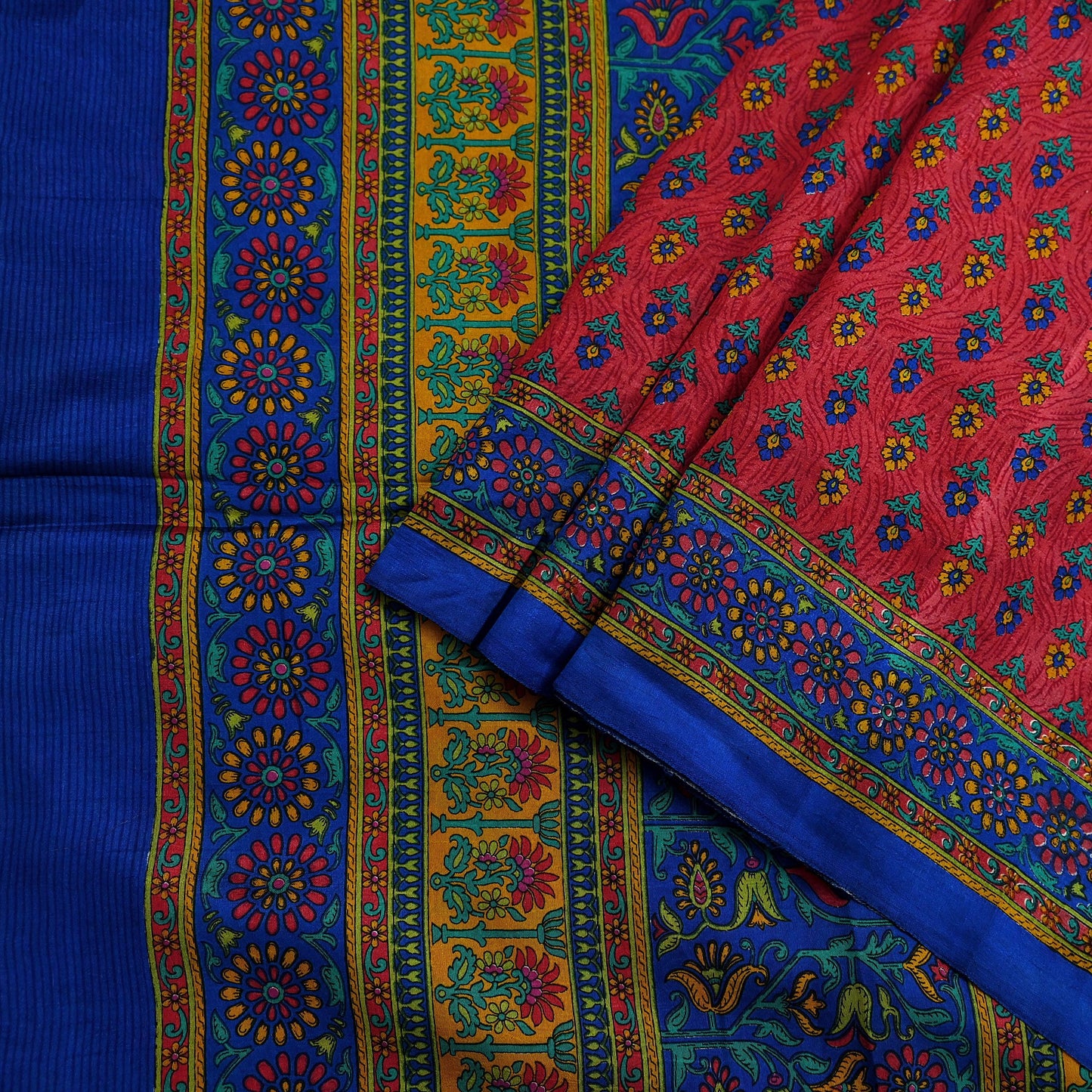 Indian Vintage Sari Pink & Blue 100% Pure Silk Printed Sarees 5yd Craft Fabric Sewing Soft Dress Making Floral Quilting Crafting Upcycle