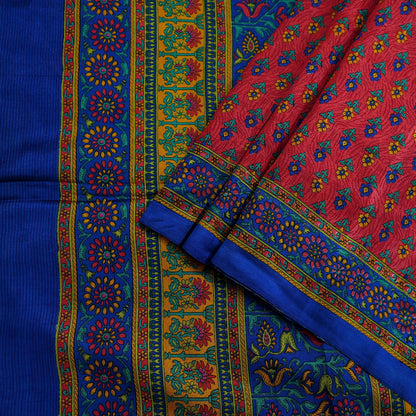 Indian Vintage Sari Pink & Blue 100% Pure Silk Printed Sarees 5yd Craft Fabric Sewing Soft Dress Making Floral Quilting Crafting Upcycle