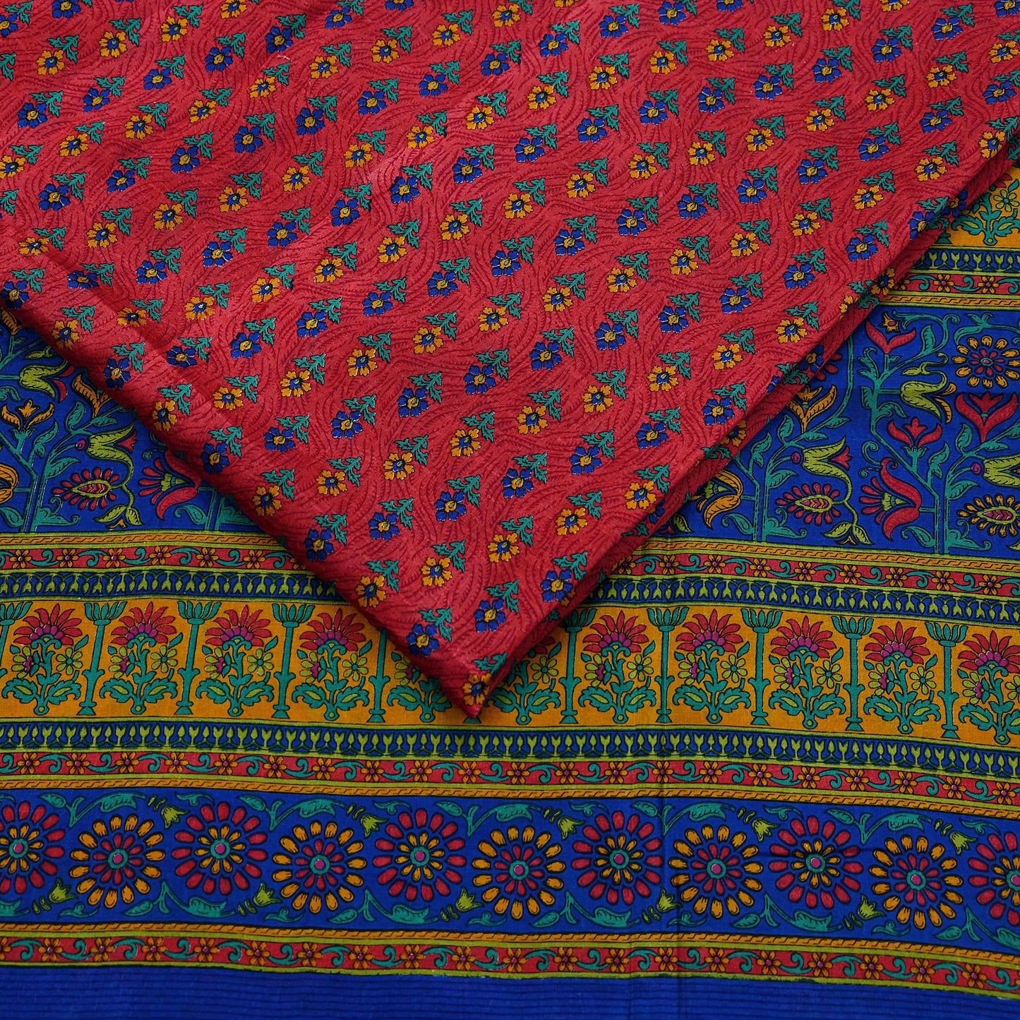 Indian Vintage Sari Pink & Blue 100% Pure Silk Printed Sarees 5yd Craft Fabric Sewing Soft Dress Making Floral Quilting Crafting Upcycle