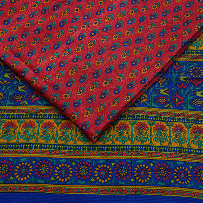 Indian Vintage Sari Pink & Blue 100% Pure Silk Printed Sarees 5yd Craft Fabric Sewing Soft Dress Making Floral Quilting Crafting Upcycle