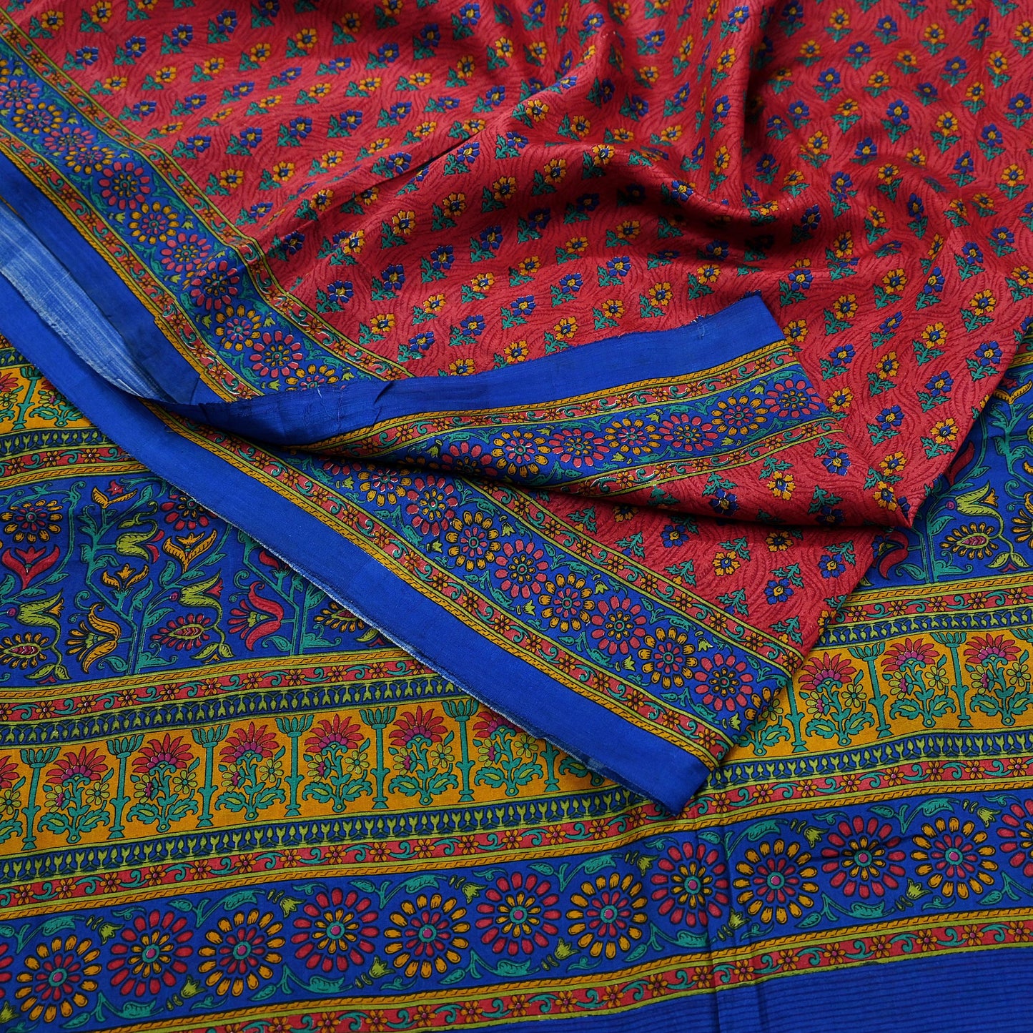 Indian Vintage Sari Pink & Blue 100% Pure Silk Printed Sarees 5yd Craft Fabric Sewing Soft Dress Making Floral Quilting Crafting Upcycle