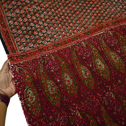 Indian Vintage Sari Black & Maroon 100% Pure Silk Printed Sarees 6yd Craft Fabric Sewing Soft Dress Making Floral Quilting Crafting Upcycle