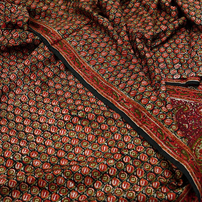 Indian Vintage Sari Black & Maroon 100% Pure Silk Printed Sarees 6yd Craft Fabric Sewing Soft Dress Making Floral Quilting Crafting Upcycle