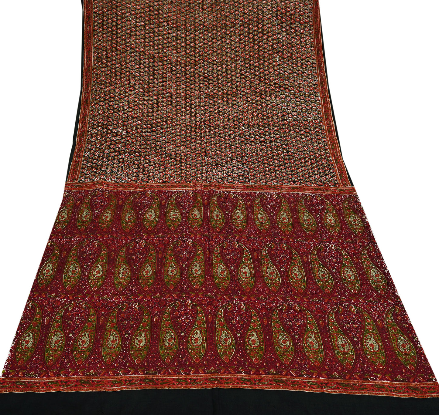 Indian Vintage Sari Black & Maroon 100% Pure Silk Printed Sarees 6yd Craft Fabric Sewing Soft Dress Making Floral Quilting Crafting Upcycle