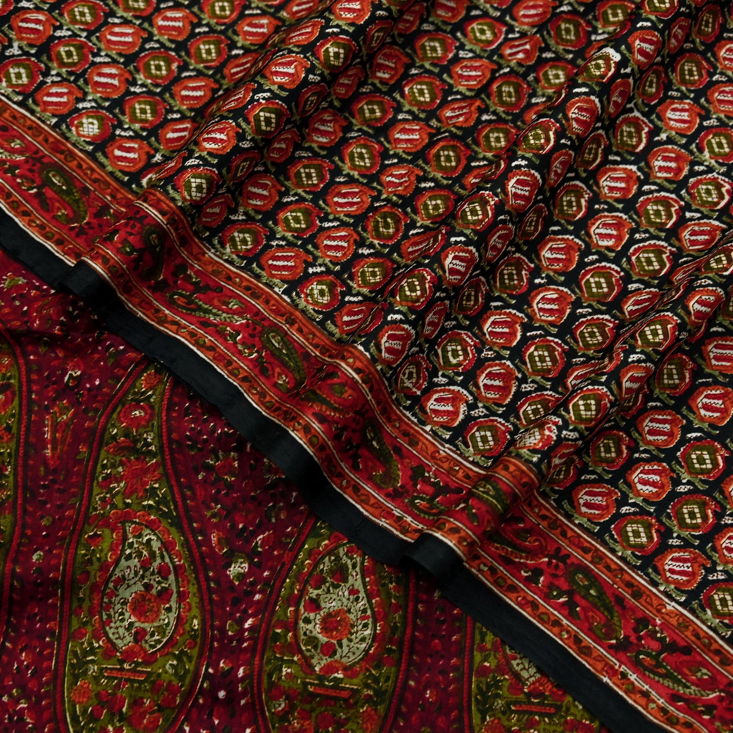 Indian Vintage Sari Black & Maroon 100% Pure Silk Printed Sarees 6yd Craft Fabric Sewing Soft Dress Making Floral Quilting Crafting Upcycle