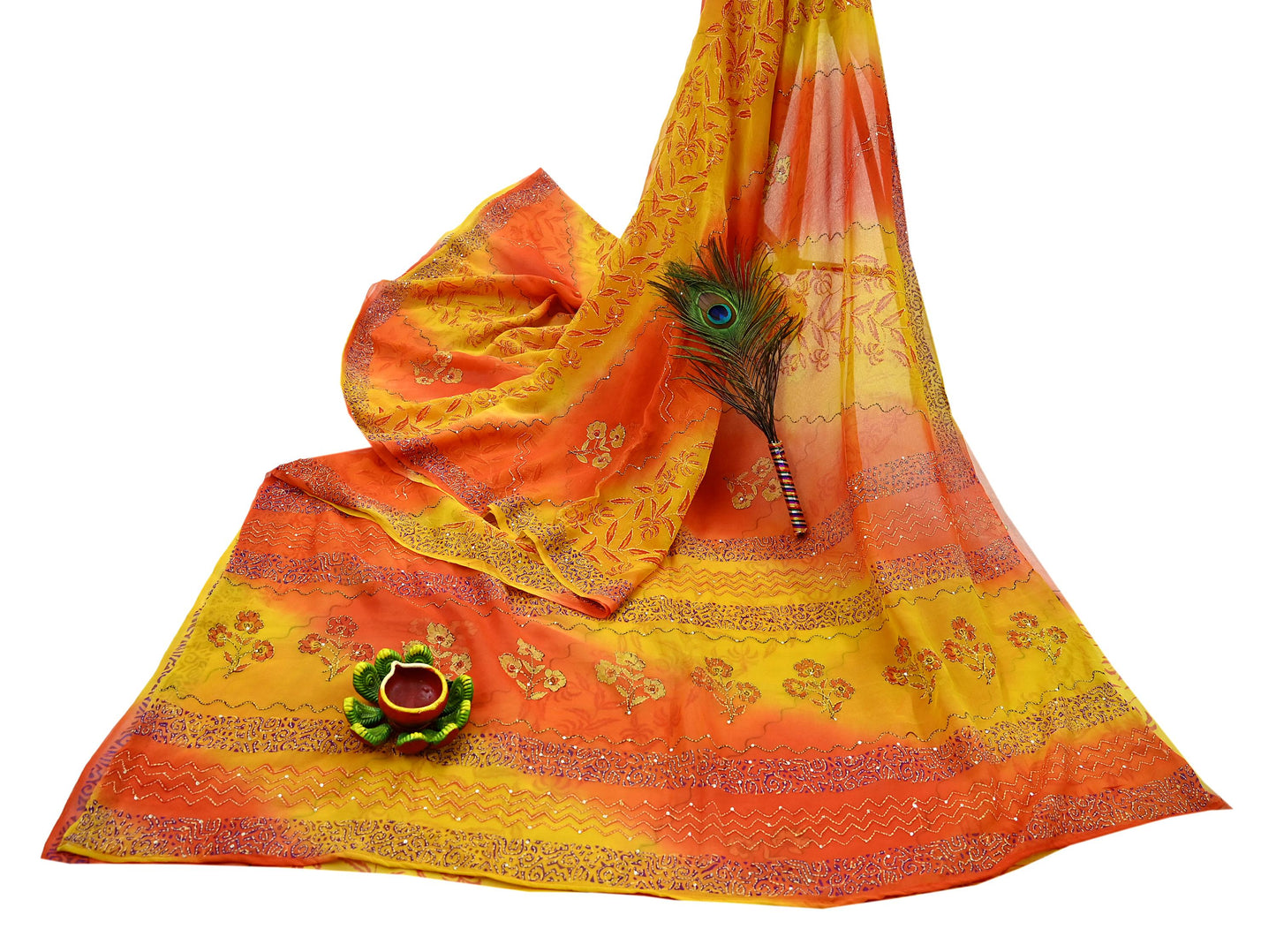 Indian Vintage Red Saree Pure Georgette Silk Hand Embroidered Kantha Sari Craft Fabric 5yd Sewing Floral Soft Sequins Dress making