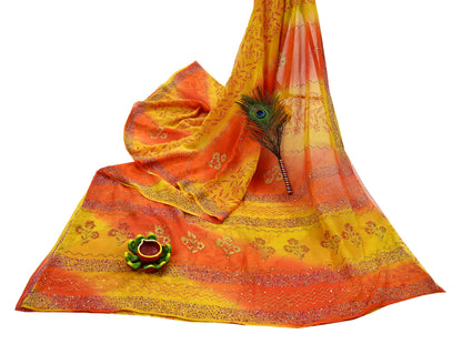 Indian Vintage Red Saree Pure Georgette Silk Hand Embroidered Kantha Sari Craft Fabric 5yd Sewing Floral Soft Sequins Dress making