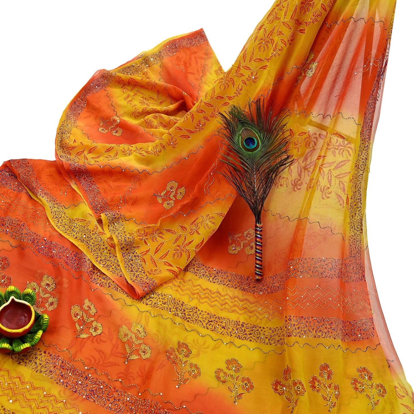 Indian Vintage Red Saree Pure Georgette Silk Hand Embroidered Kantha Sari Craft Fabric 5yd Sewing Floral Soft Sequins Dress making