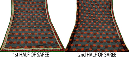 Indian Vintage Sarees Black Cotton Hand Woven Jamdani Sari 6yard Ethnic Floral Craft Fabric Dress making Upcycle Crafting Quilting