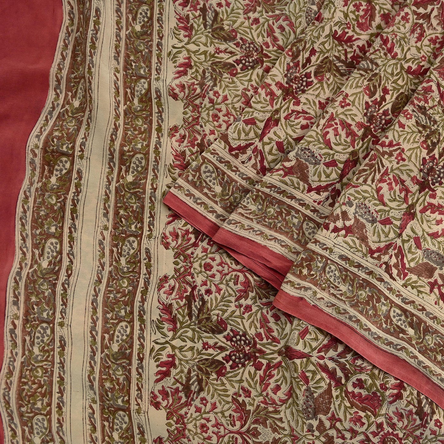 Indian Vintage Pink & beige Pure Crepe Silk Saree Floral Print 5 Yards Soft Sewing Fabric for Dressmaking, Quilting, Crafting  Upcycling