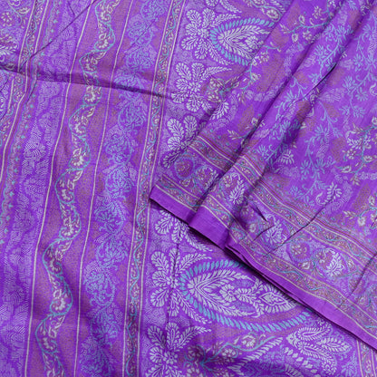 Indian Vintage Purple Pure Silk Printed Saree | 5 Yards | Soft Floral Fabric for Dressmaking, Quilting, Crafting, Sewing & Upcycling