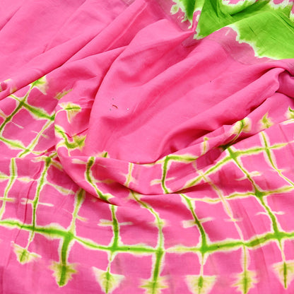 Indian Vintage Sari Green & Pink Tie-Dye Embroidered Printed 100% Pure Cotton Saree Craft Soft Fabric 5Yd Sewing Sarong Boho Floral