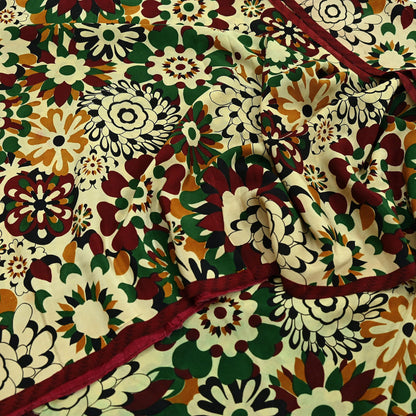 Indian Vintage Pure Crepe Silk Saree | Floral Print | 5 Yards | Soft Sewing Fabric for Dressmaking, Quilting, Crafting & Upcycling