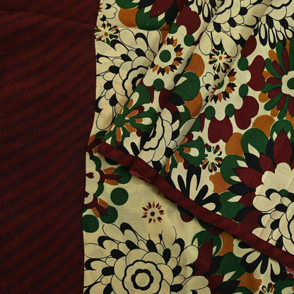 Indian Vintage Pure Crepe Silk Saree | Floral Print | 5 Yards | Soft Sewing Fabric for Dressmaking, Quilting, Crafting & Upcycling