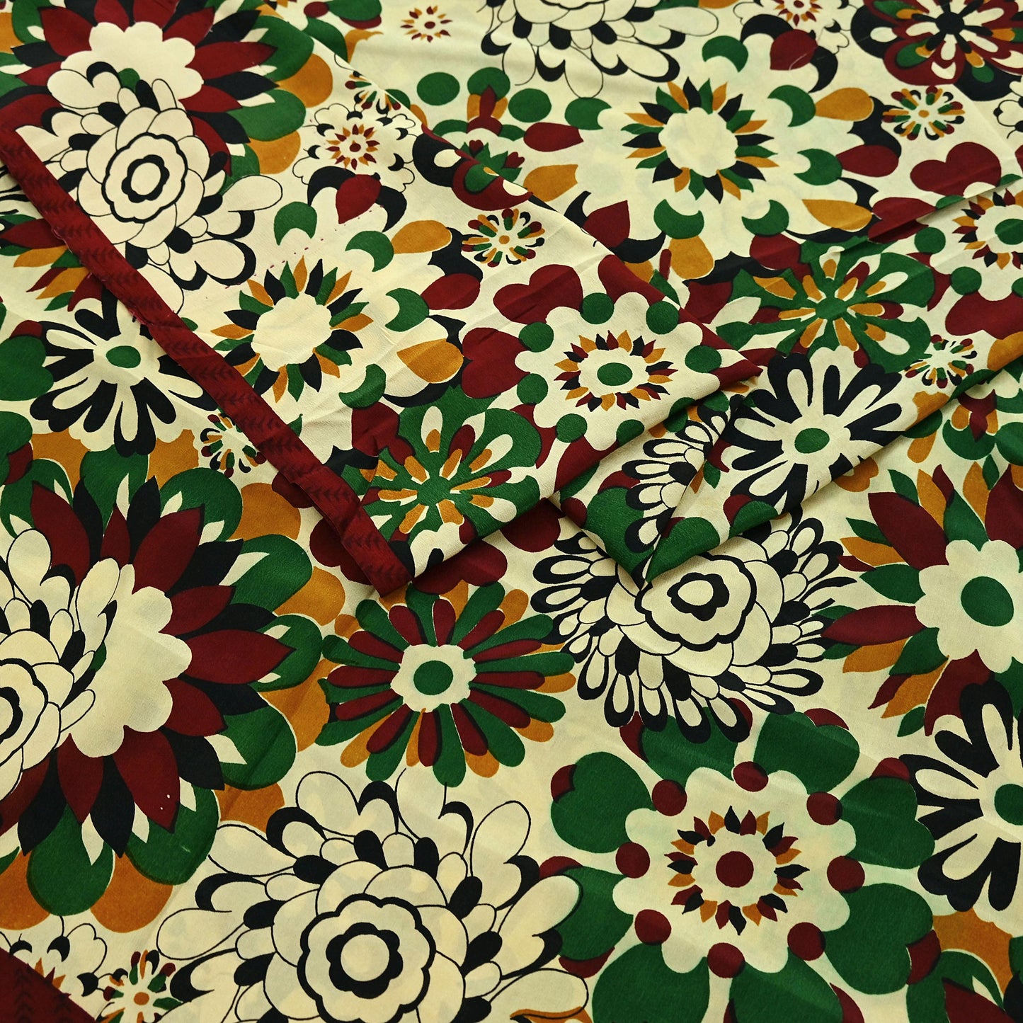 Indian Vintage Pure Crepe Silk Saree | Floral Print | 5 Yards | Soft Sewing Fabric for Dressmaking, Quilting, Crafting & Upcycling