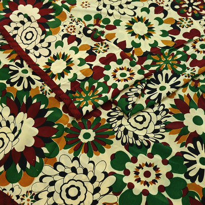 Indian Vintage Pure Crepe Silk Saree | Floral Print | 5 Yards | Soft Sewing Fabric for Dressmaking, Quilting, Crafting & Upcycling