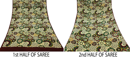 Indian Vintage Pure Crepe Silk Saree | Floral Print | 5 Yards | Soft Sewing Fabric for Dressmaking, Quilting, Crafting & Upcycling