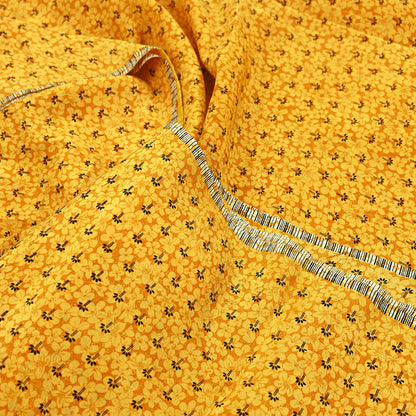 Indian Vintage Mustard Pure Crepe Silk Saree | Floral Print | 5 Yards | Soft Sewing Fabric for Dressmaking, Quilting, Crafting & Upcycling