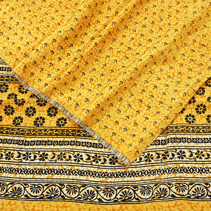 Indian Vintage Mustard Pure Crepe Silk Saree | Floral Print | 5 Yards | Soft Sewing Fabric for Dressmaking, Quilting, Crafting & Upcycling