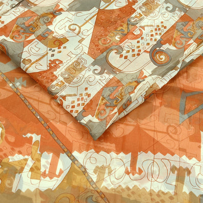 Indian Vintage Pure Chiffon Silk Saree | Printed Abstract Design | 6 Yardrs | Sheer Soft Fabric for Sewing, Dressmaking,Craft Projects