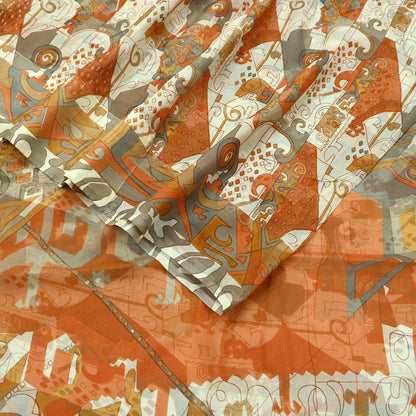 Indian Vintage Pure Chiffon Silk Saree | Printed Abstract Design | 6 Yardrs | Sheer Soft Fabric for Sewing, Dressmaking,Craft Projects