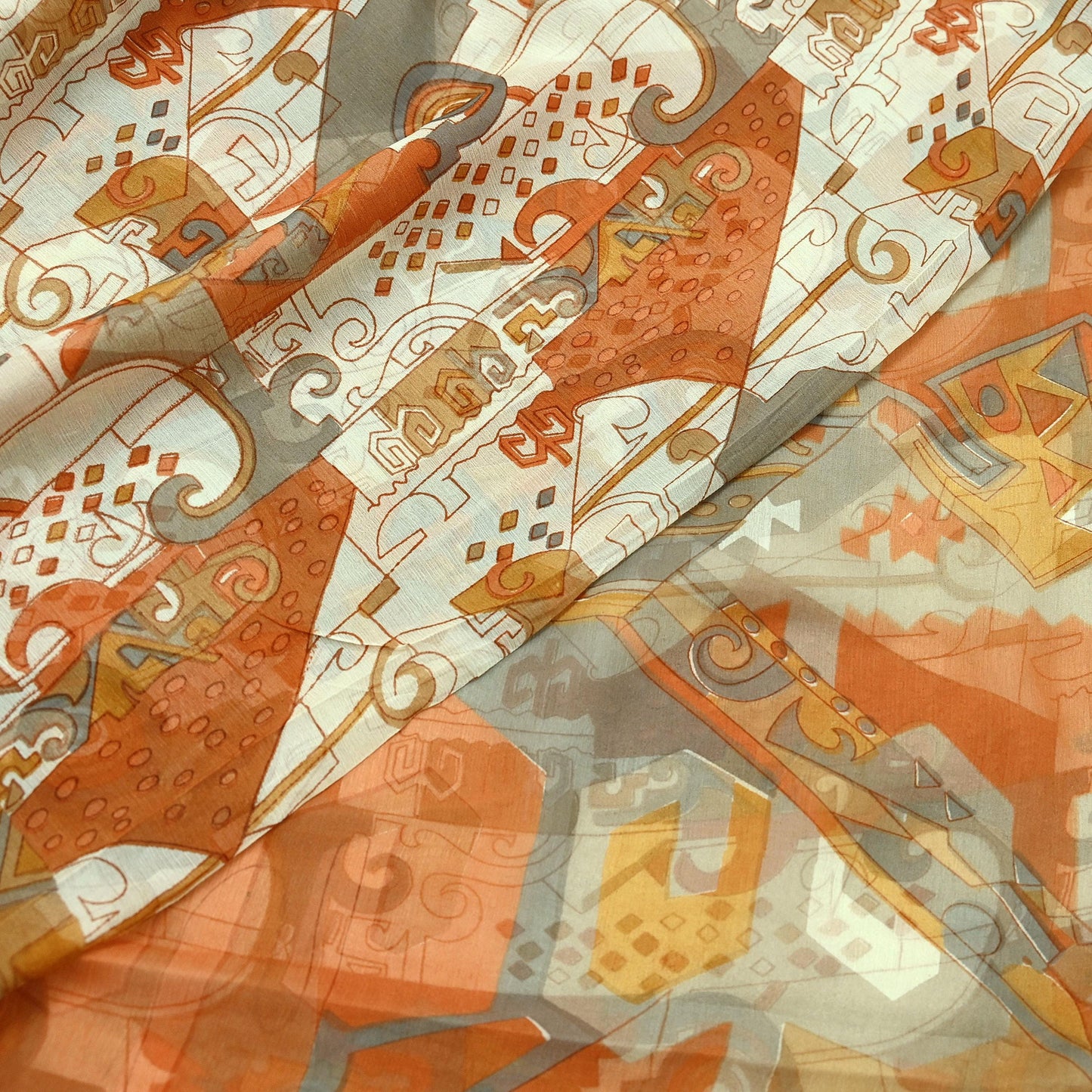 Indian Vintage Pure Chiffon Silk Saree | Printed Abstract Design | 6 Yardrs | Sheer Soft Fabric for Sewing, Dressmaking,Craft Projects