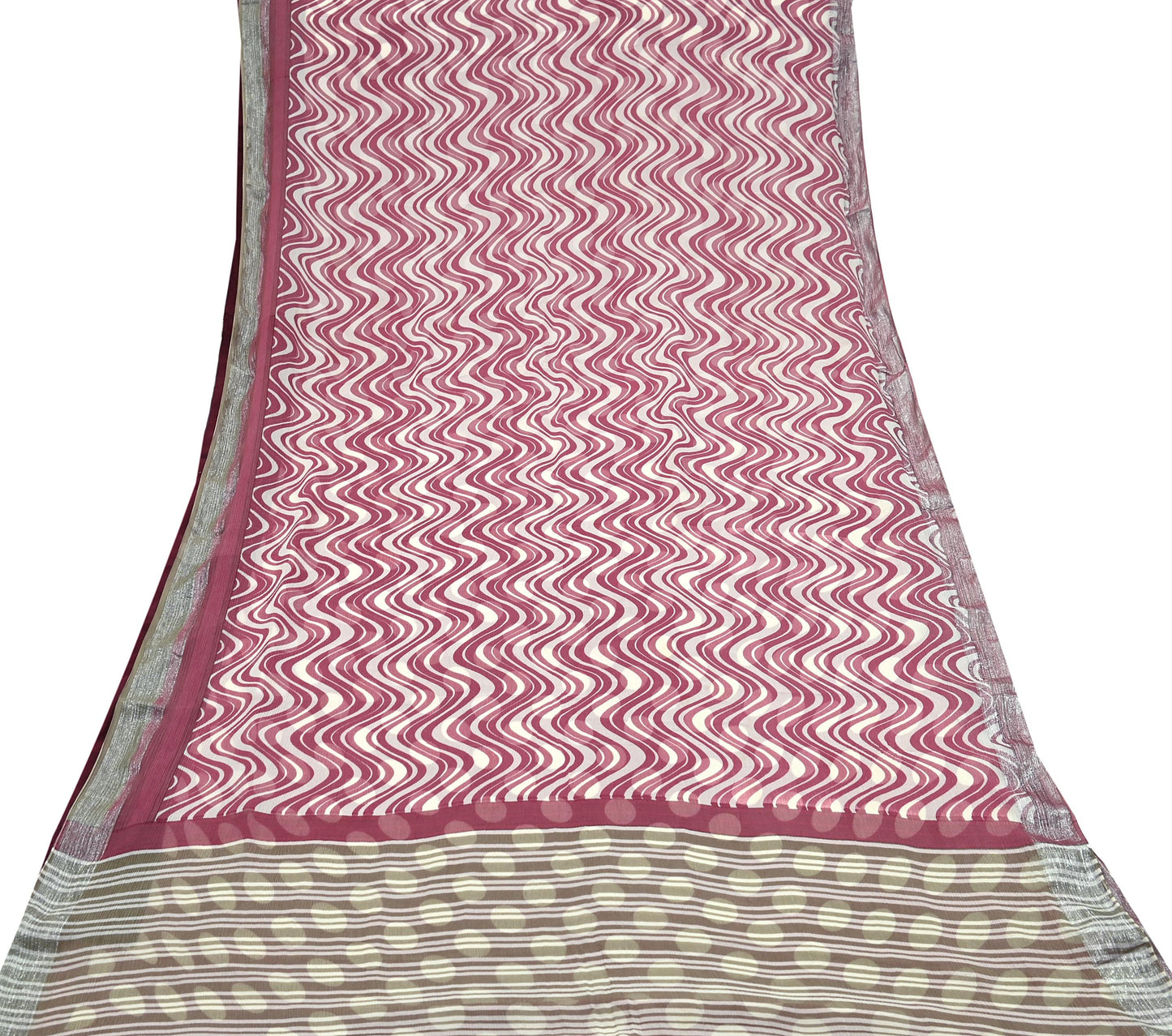 Indian Vintage Pure Chiffon Silk Saree | Printed Abstract Design | 5 Yards | Sheer Soft Fabric for Sewing, Dressmaking, Craft Projects